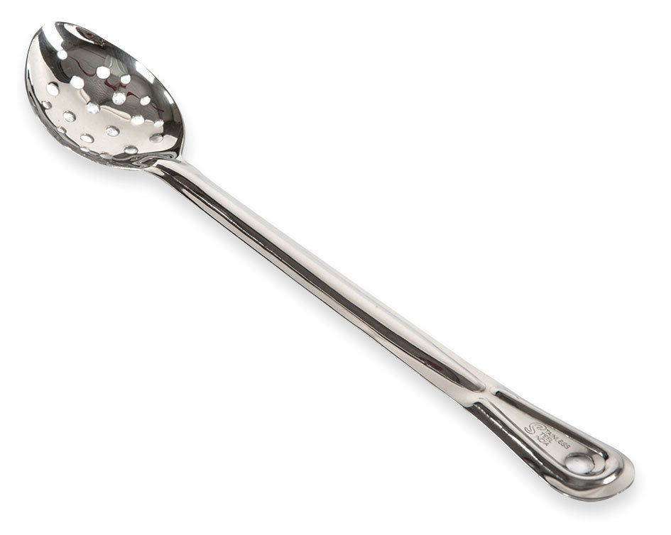 Cuchara para cocinar perforada de acero inoxidable lisa de 15 in