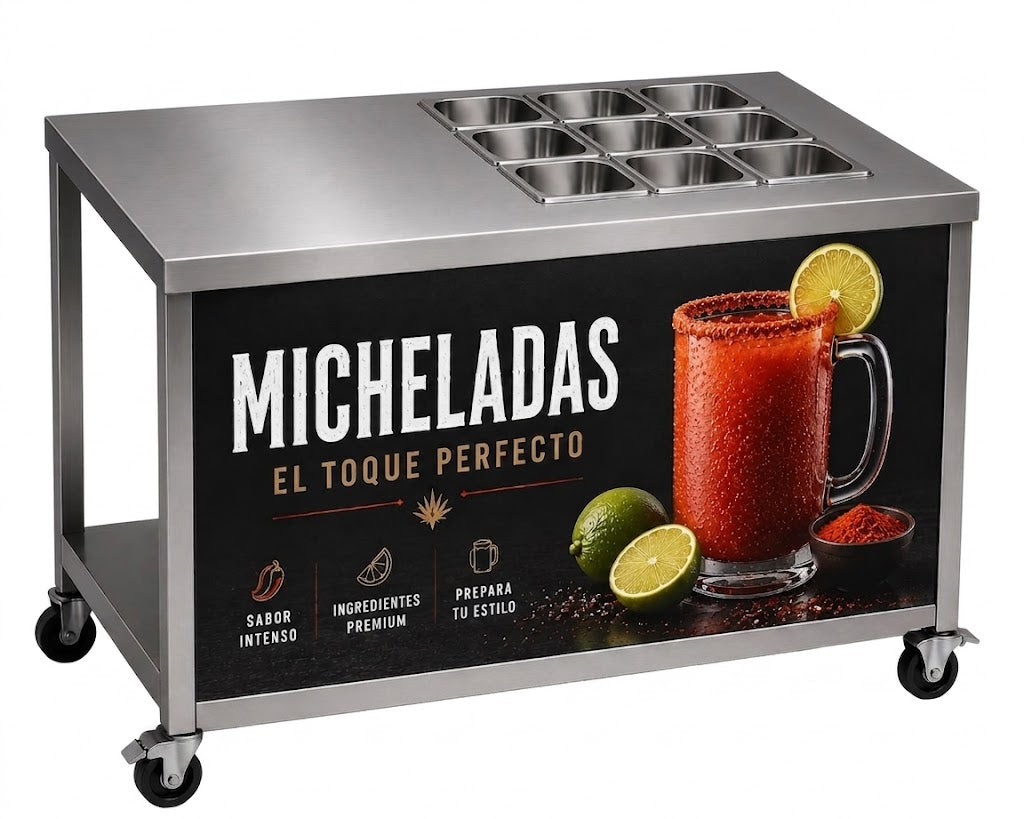 Módulo movíl en acero inoxidable para preparación, cuenta con ruedas integradas ( no inluye insertos)